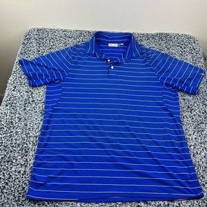 KJUS Polo Shirt Mens Large Blue Striped Lightweight Stretch UPF 50 Golf Casual